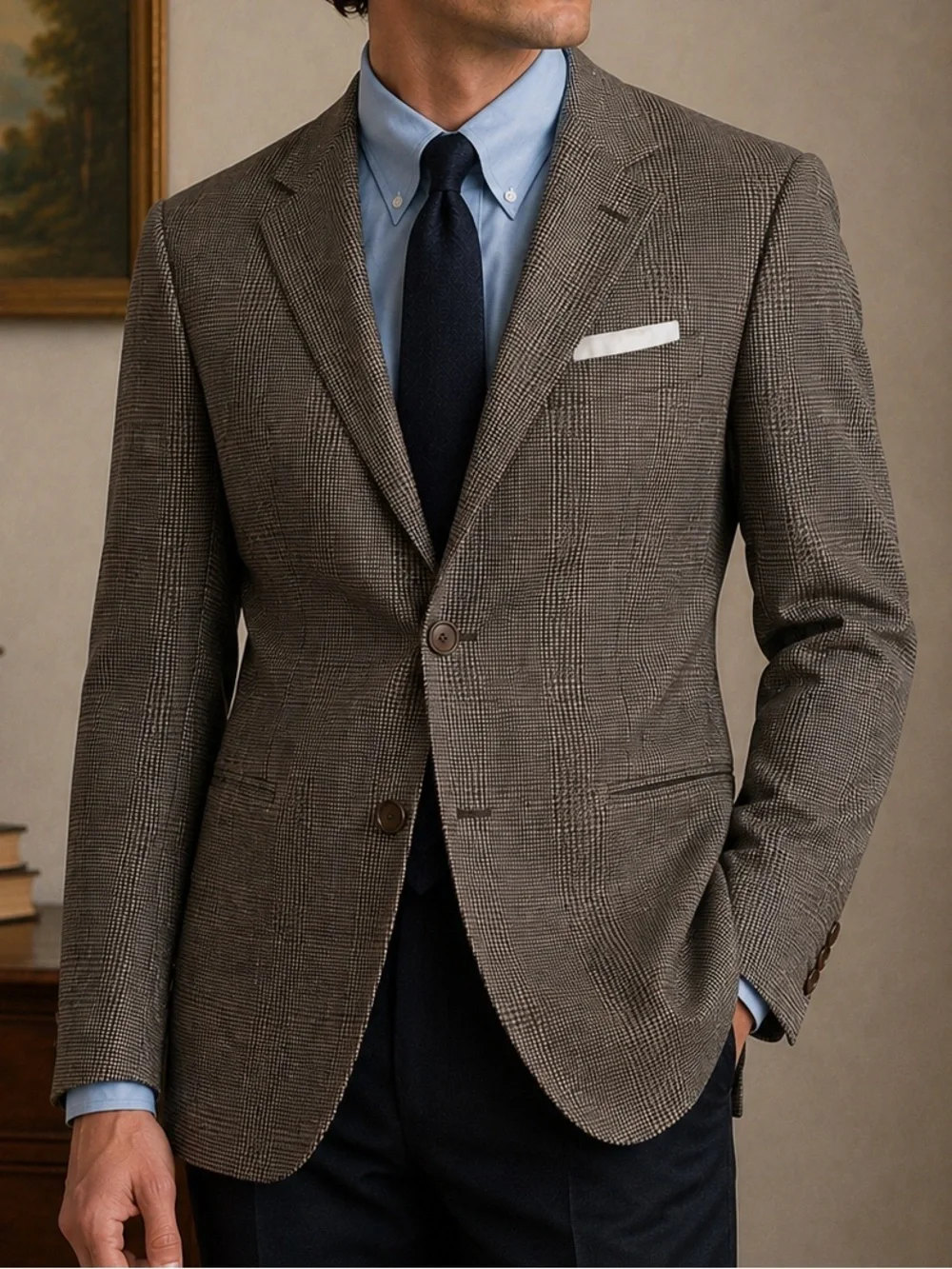 Vito Rufolo Positano Lanificio Wool Silk Glen Plaid Blazer Sport Coat 44R Italy